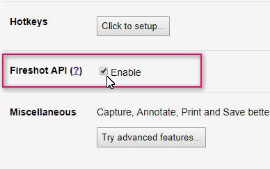 How to enable the FireShot API