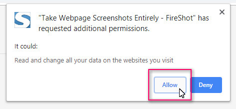 Allow permissions for FireShot
