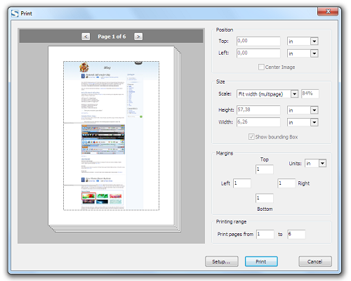 FireShot Pro multipage printing dialog