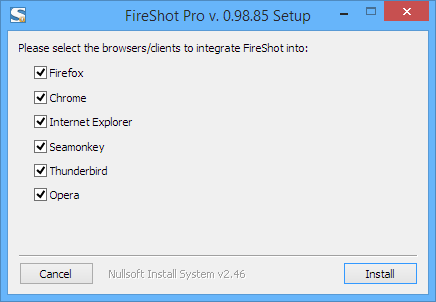 FireShot Pro installation dialog